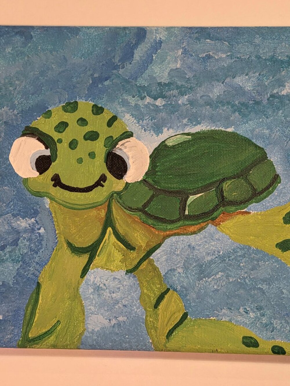 Original sea turtle painting resembling Squirt from Disney-Pixar's Finding Nemo